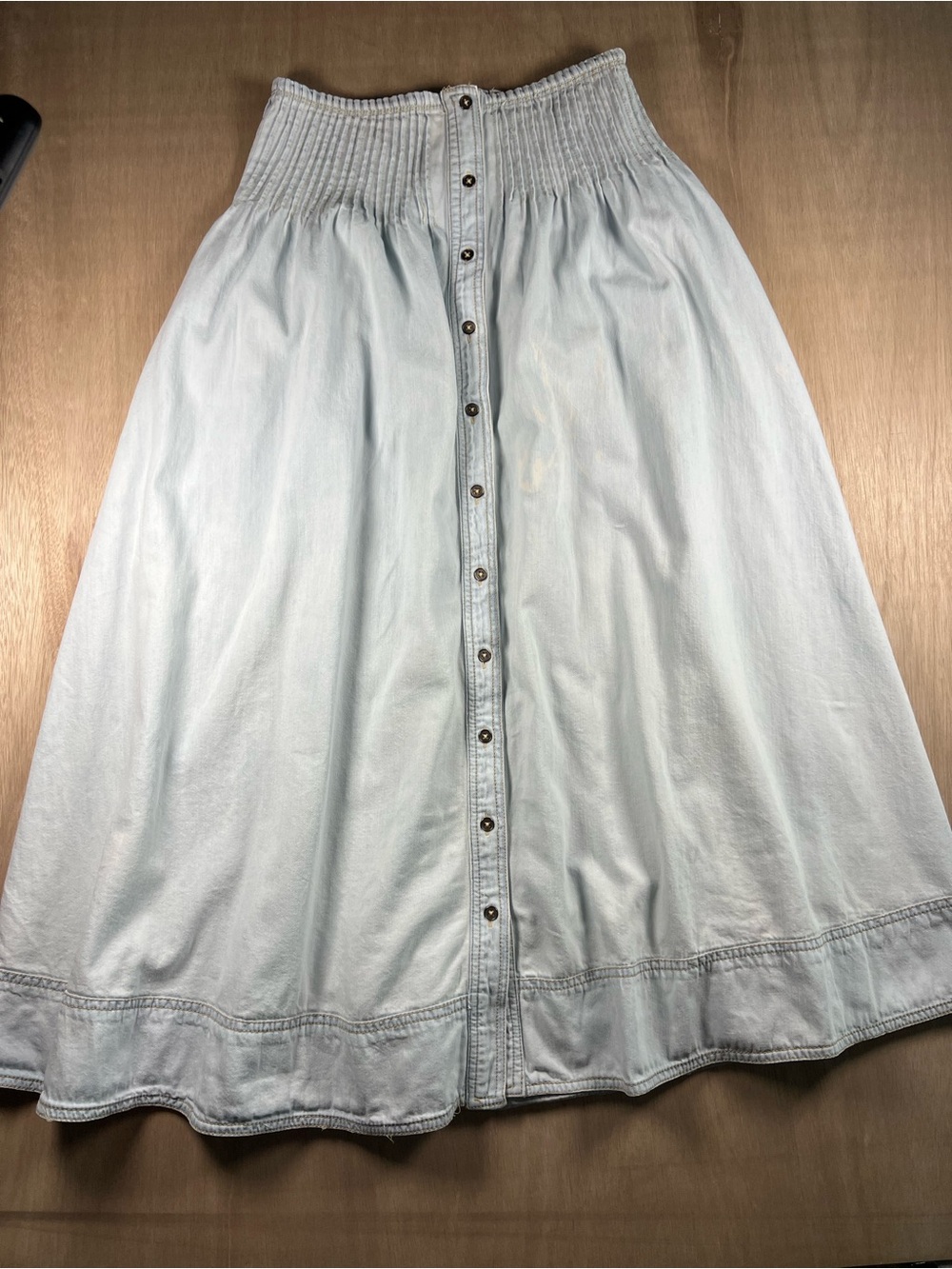 Pilcro Pale Blue Button-Front A-Line Midi Skirt 100% cotton